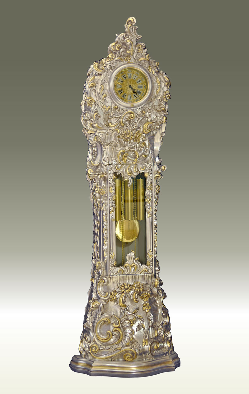 Grandfather clock Art.551/SG all silver leaf with gold leaf particular without Angel